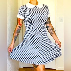 Vintage 50s 60s Mod Country Plaid Peter Pan Collar Mini Swing Dress